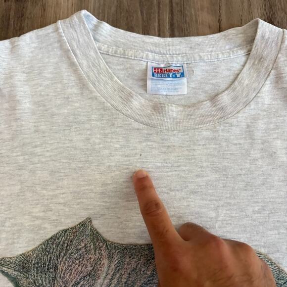 Vintage 1990s Cat T-Shirt Men's Size L Gray Napping Kitty - Picture 5 of 6